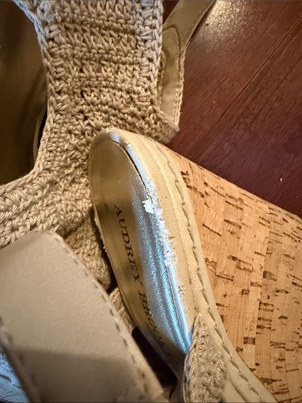 Audrey Brooke Cream Crochet Cork Wedge Sandals - Picture 5 of 6